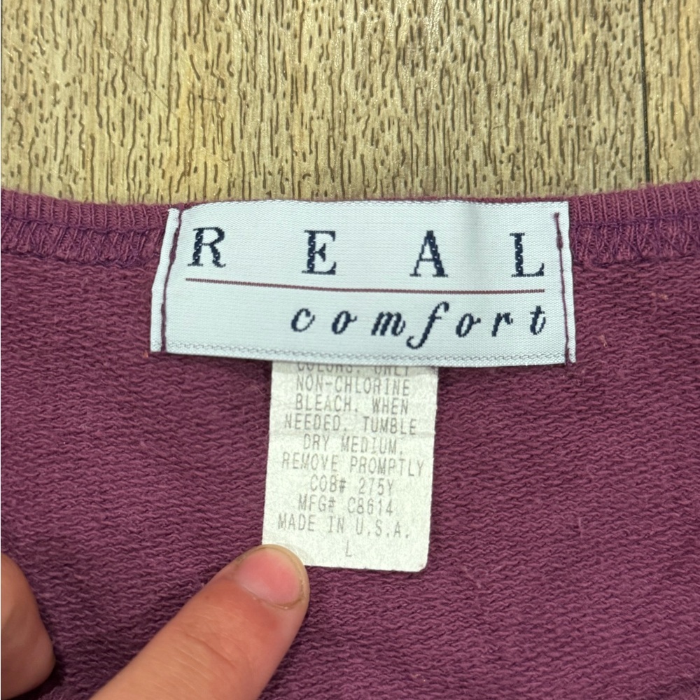 Vintage Real Comfort Purple Crewneck Sweatshirt Made in USA Sz Large Floral - Picture 3 of 5